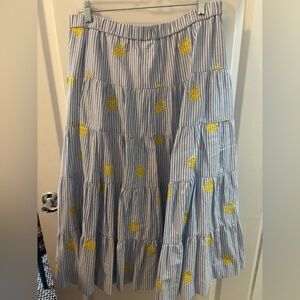 Jcrew striped blue lined midi skirt pineapples size large